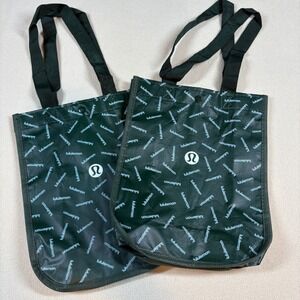 Lululemon Reusable Shopping Tote Bags Set of 2 Dark Forest Green Small Shopper